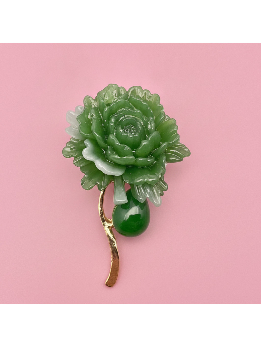 Green Resin Peony Flower Brooch 🦩